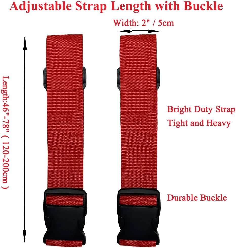 2 Pack Suitcase Belts, Adjustable Luggage Straps, Bright Colors Travel Packing Straps with Quick Release Buckle (Red)