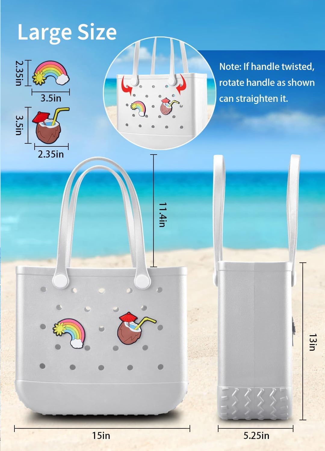Beach Bag Rubber Tote Bag - Waterproof Travel Bag for Women Washable Tote Bag Handbag for Sports Beach Market Pool