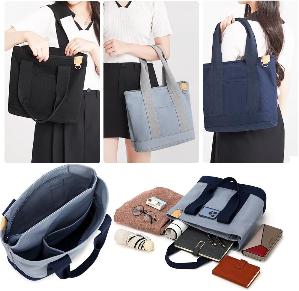 Canvas Tote Bag for Women,Shoulder Bag,Tote Bag with Zipper Canvas Handbag Travel Bags with Keychain