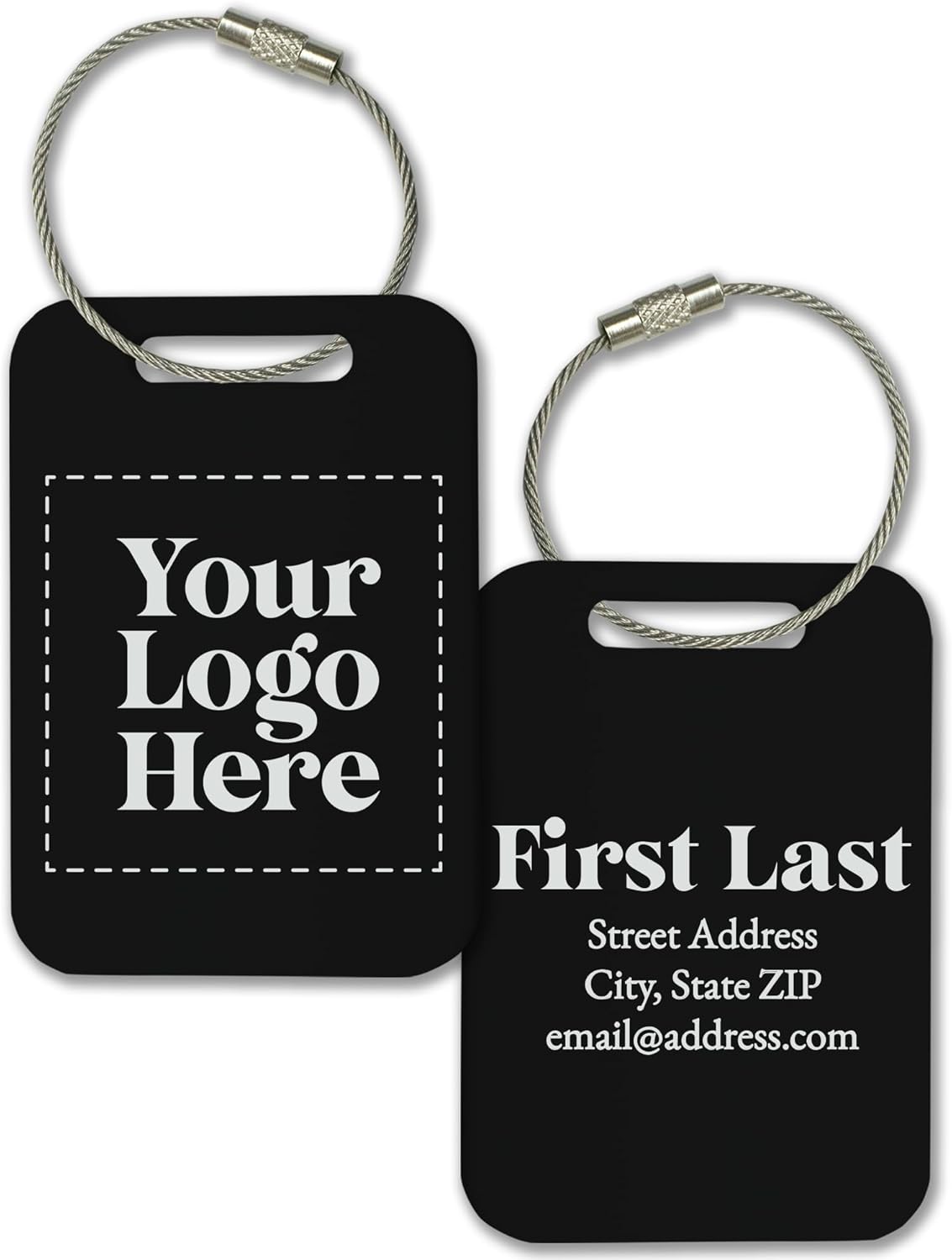 Personalized Logo Name Tag for Luggage (3 or 6 Count Pack) | Custom Tag for Suitcase | Acrylic Name Tag for Travel | Choose Your Font & Color | Backpack ID Label (Logo, Black)