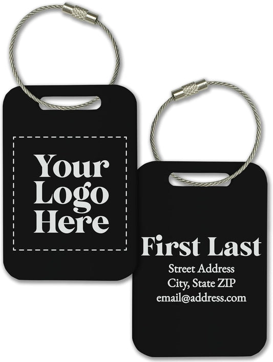 Personalized Logo Name Tag for Luggage (3 or 6 Count Pack) | Custom Tag for Suitcase | Acrylic Name Tag for Travel | Choose Your Font & Color | Backpack ID Label (Logo, Black)