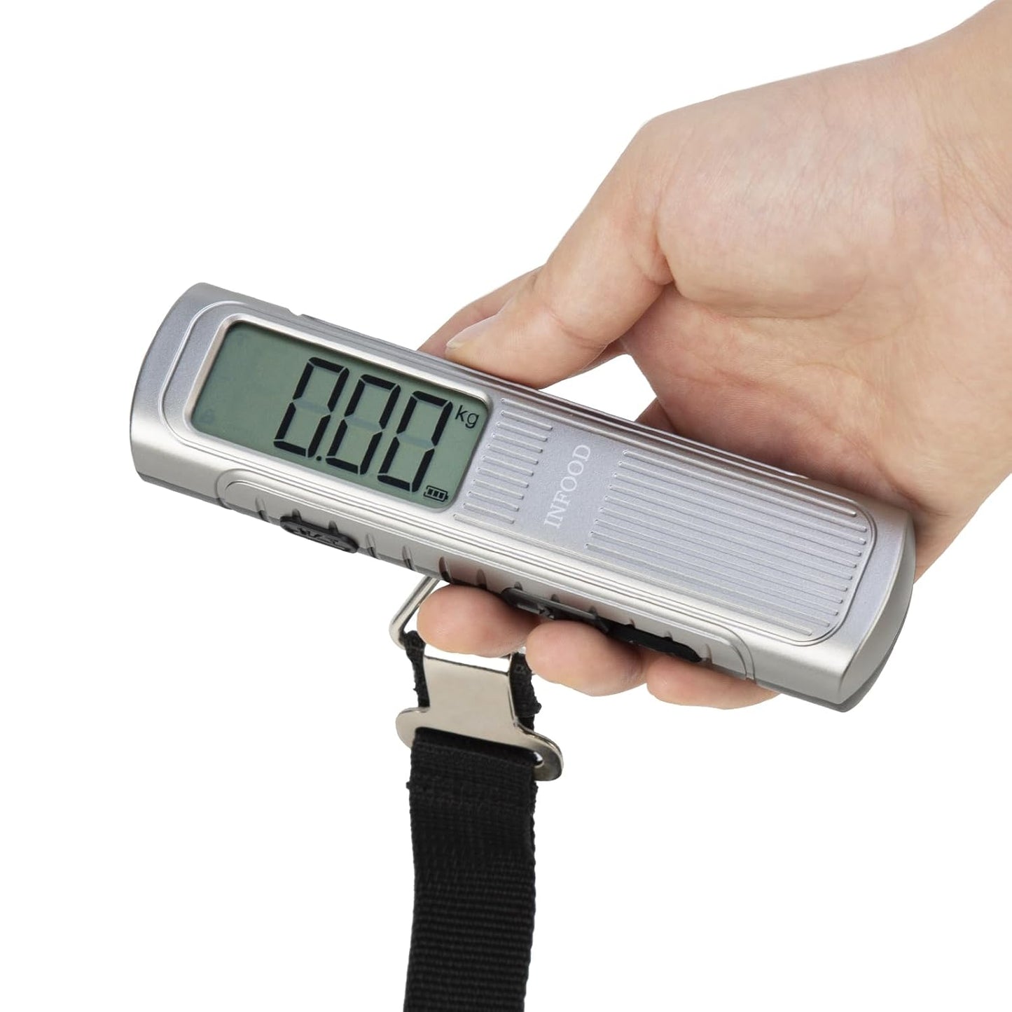Battery-Free Digital Luggage Scale, Suitcase Scale for Travel, Portable Luggage Weight Scale with Hook & LCD Display for Luggages, Packages & Bags, 110lb/50kg Handheld Scale, Silver