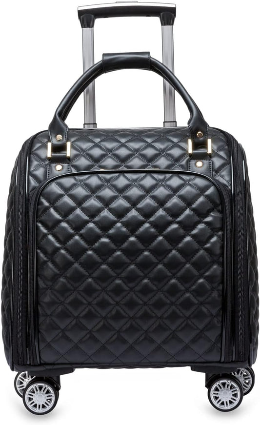 feilario 18in Leather Softside Underseat Carry on Suitcases Expandable Spinner Wheels Travel Luggage