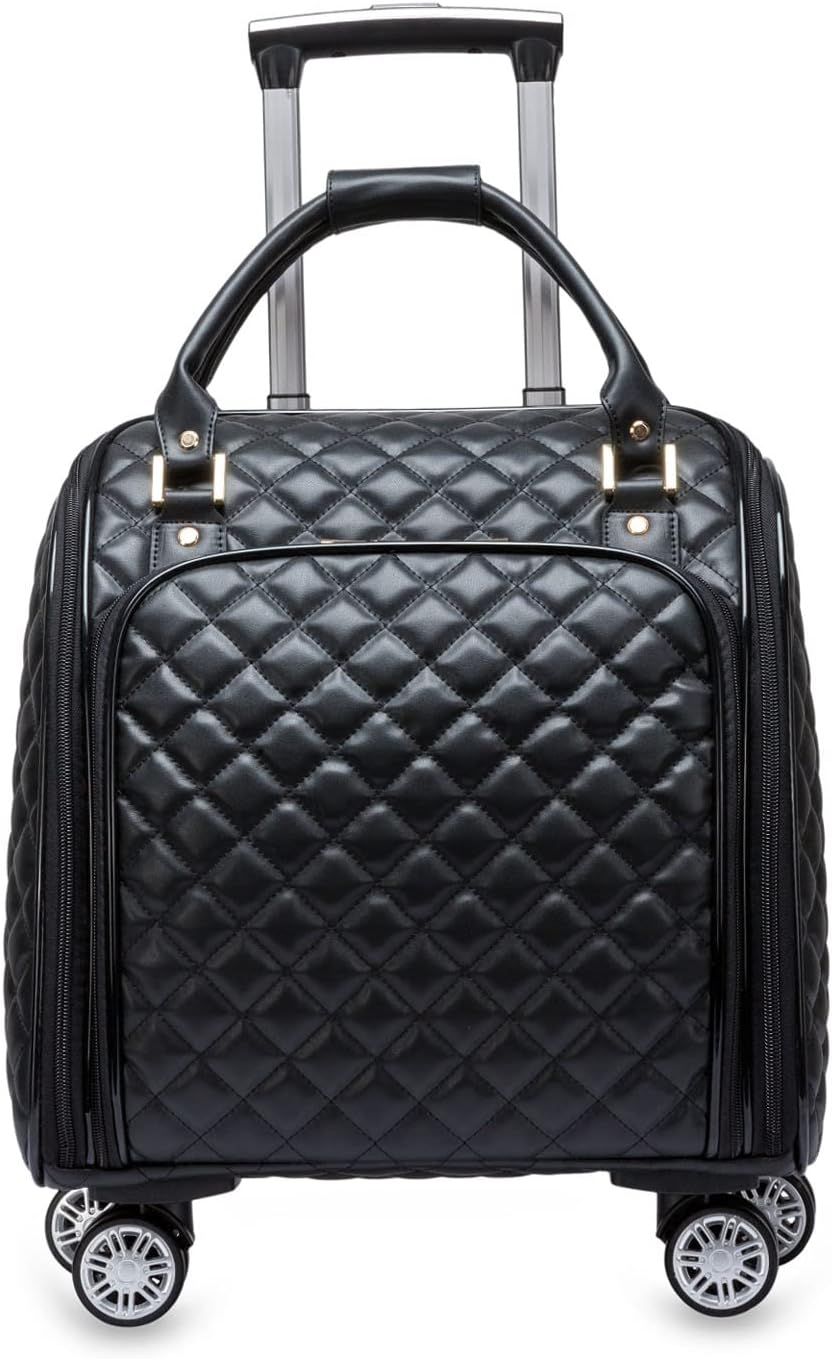 feilario 16in Leather Softside Underseat Carry on Suitcases Expandable Spinner Wheels Travel Luggage
