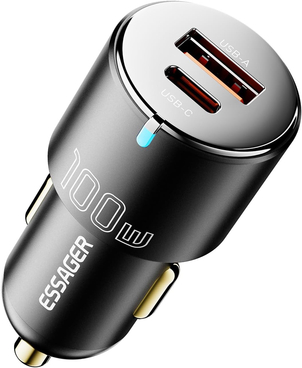 Essager 100W USB C Car Charger, 2-Port USB-C & USB-A Fast Charging Cigarette Lighter Adapter PD3.0/PPS/QC3.0 All Metal Type C Car Charger for iPhone 16/15/14/13 Pro Max, Samsung Galaxy, iPad, MacBook