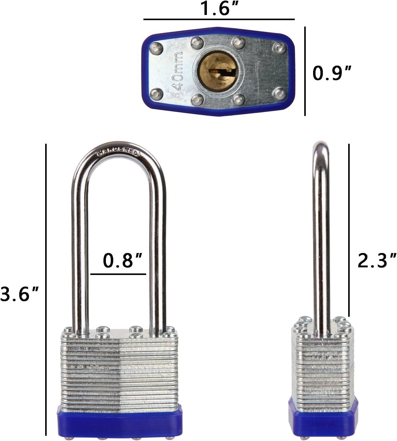 SEPOX® 12Pcs Set Laminated-Padlocks with Key Different, Extra Long-Shackle, 1-9/16" 40MM Heavy-Duty Steel Lock Body Each Lock with 2 Big Key for Outdoor & Indoor Lockers-Locks, Fence, Gate, Tool-Box