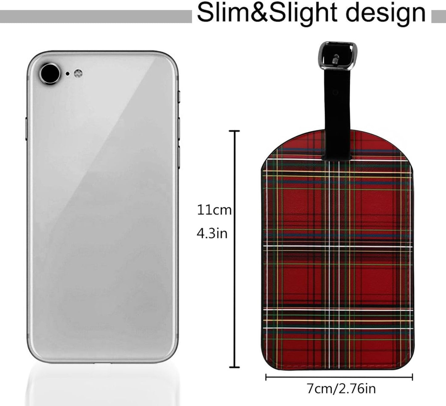 Red Tartan Plaid Luggage Tag Leather Suitcase Tags Cute Luggage Identifiers for Suitcases Privacy Cover Travel Name Tag for Kids Adult