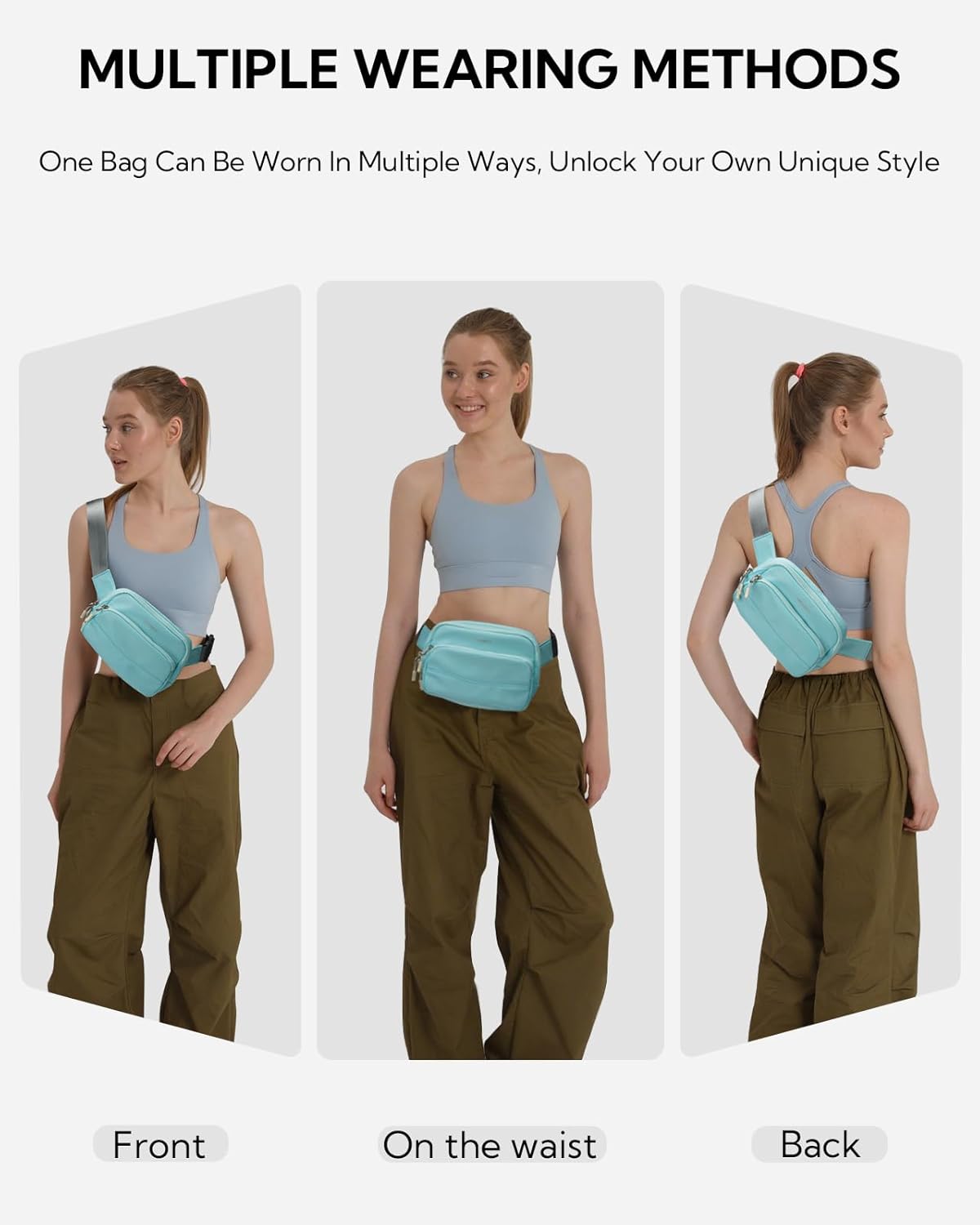 WATERFLY Waist Packs Fanny Pack: 2L Fashion Crossbody Bum Bags for Women Men Casual Waist Bag for Walking Hiking Everywhere