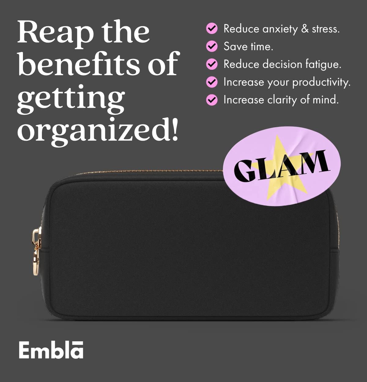 Embla Makeup Bag Travel Cosmetics Pouch and Toiletry Bag, Nylon Zipper Pouch Purse, Cute Make Up