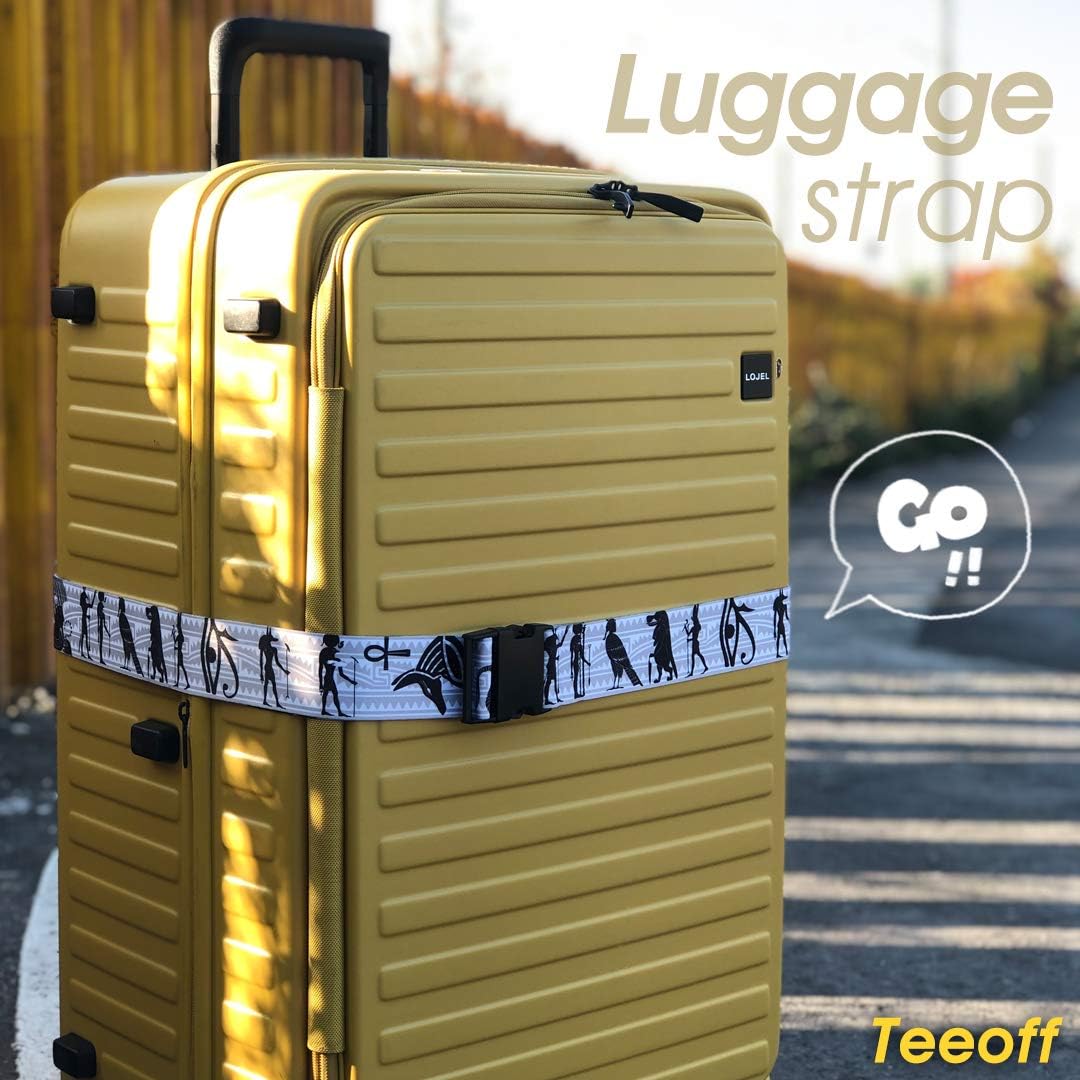 Teeoff Luggage Straps Suitcase Belts Travel Bag Accessories Adjustable 220CM (Egypt Black - 2 Pack)