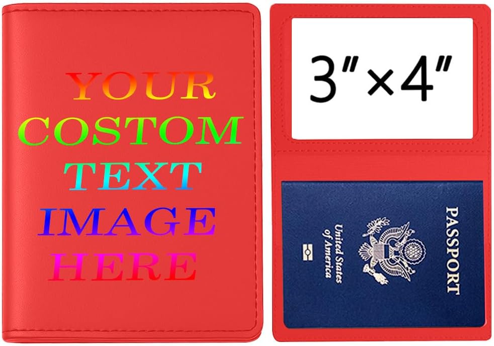 Personalized Passport Holder – Custom Name or Logo, PU Leather Travel Wallet for Men & Women, Fits Passport, Compact Travel Accessory Gift (Red)