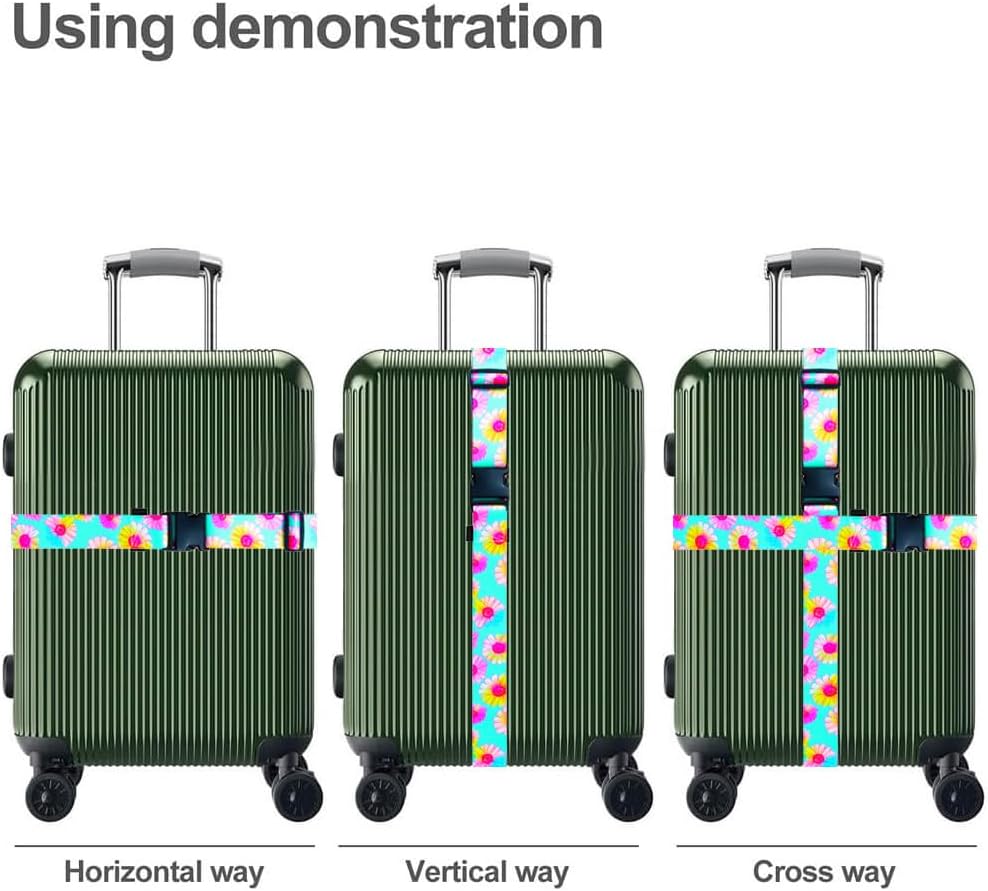 Luggage Straps for Suitcases TSA Approved Easy Pack Organized Suitcase Strap, Luggage Strap, Luggage Belt Strap, Bag Straps for Luggage. Buckle Straps Travel Accessories (Turqoise Flower)