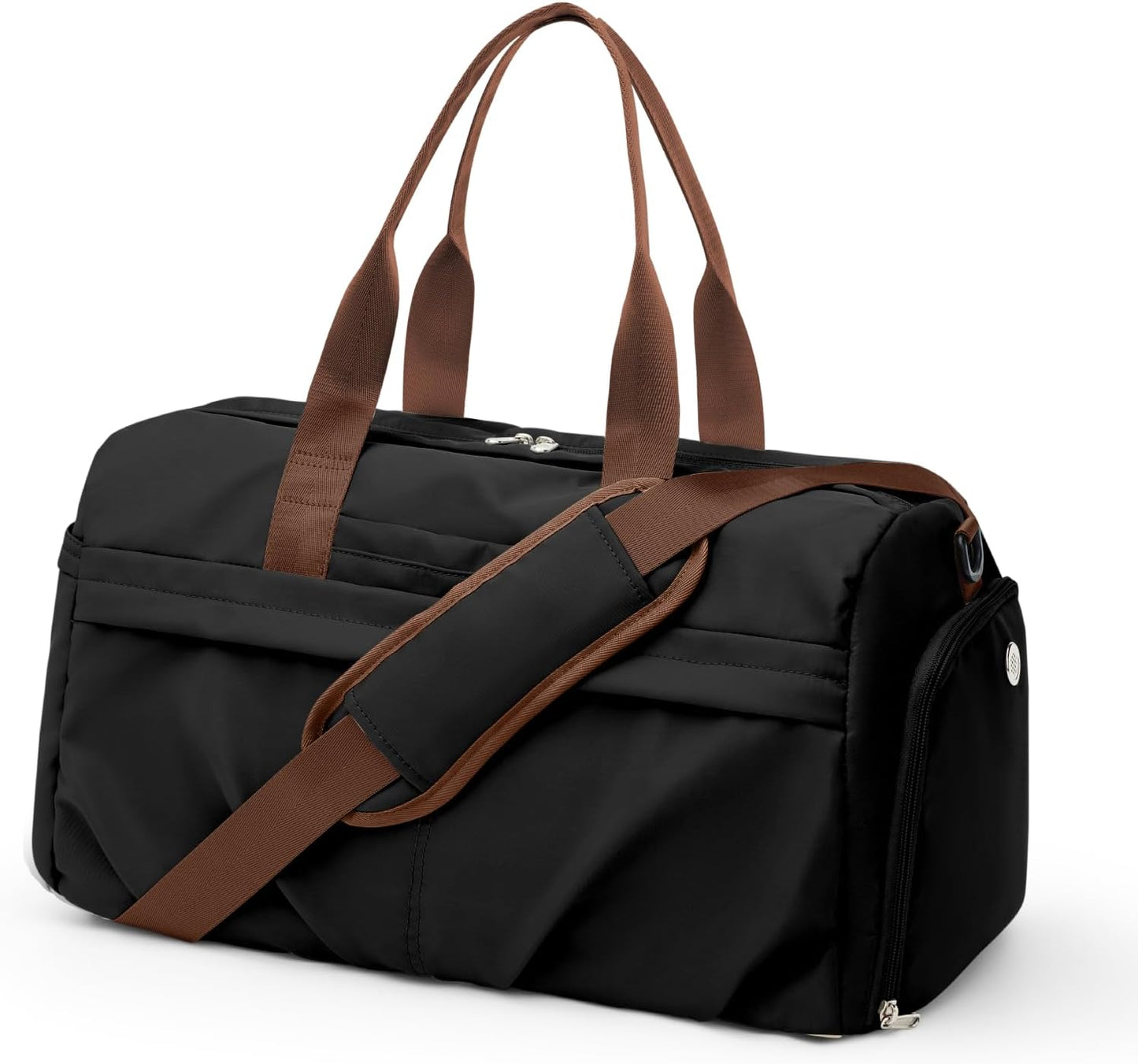 Gym Bag for Women Men with Shoe Compartment, Sport Duffel Bag, Waterproof Travel Weekender Overnight Carry on Bag for Yoga with Trolley Sleeve, Black Brown