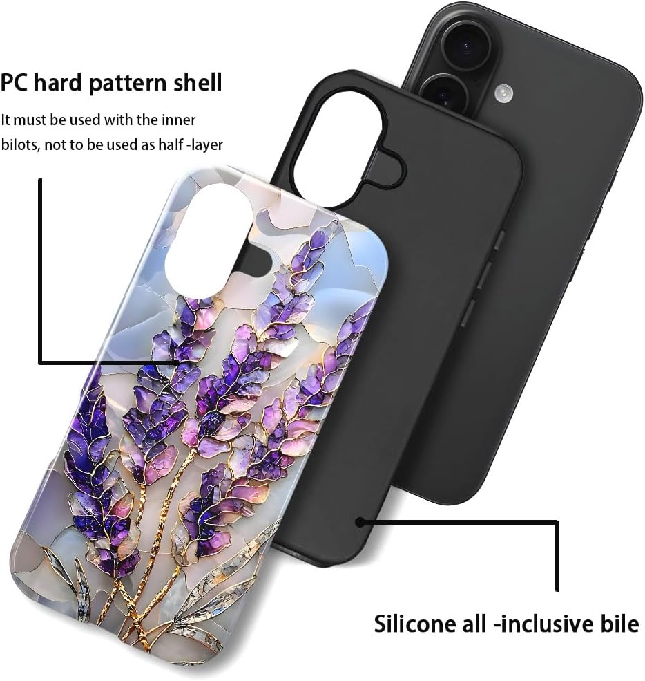 Case for iPhone 17 - Slim Fit Anti-Scratch Phone Case for Girl Women - Lavender Stained Glass Purple Floral (Glossy)