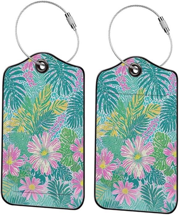 2 Pcs Luggage Tags for Suitcases PU Leather Cruise Ship Luggage Tags with Privacy Cover Label Address Card and Durable Metal Ring Suitable for Men Women Handbags Backpacks (Green Pink Yellow)