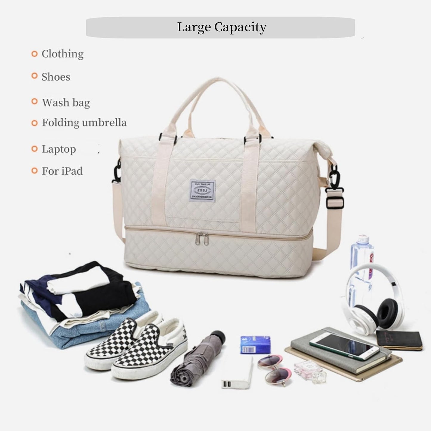 Travel Duffel Bags with Toiletry Bag and Shoe Compartment, Wet Pocket,Carry On Overnight Bag for Women Travel,Gym,Weekend.Hospital Bags for Labor and Delivery (Black)