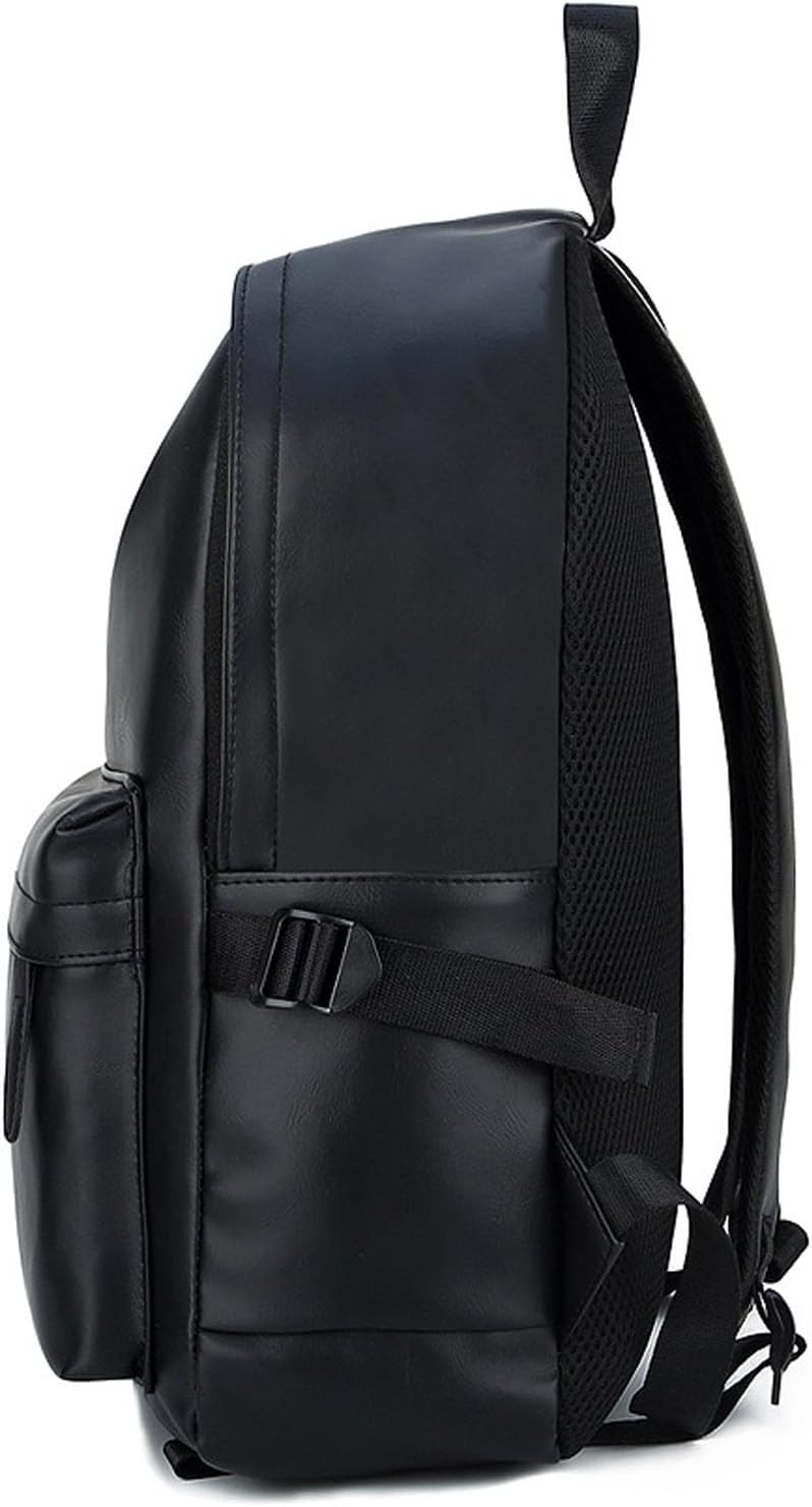 Mens Leather Backpack for work, Carry On Casual BackPack Laptop Bag Large Capacity Business Travel Hiking Waterproof Black (Black)