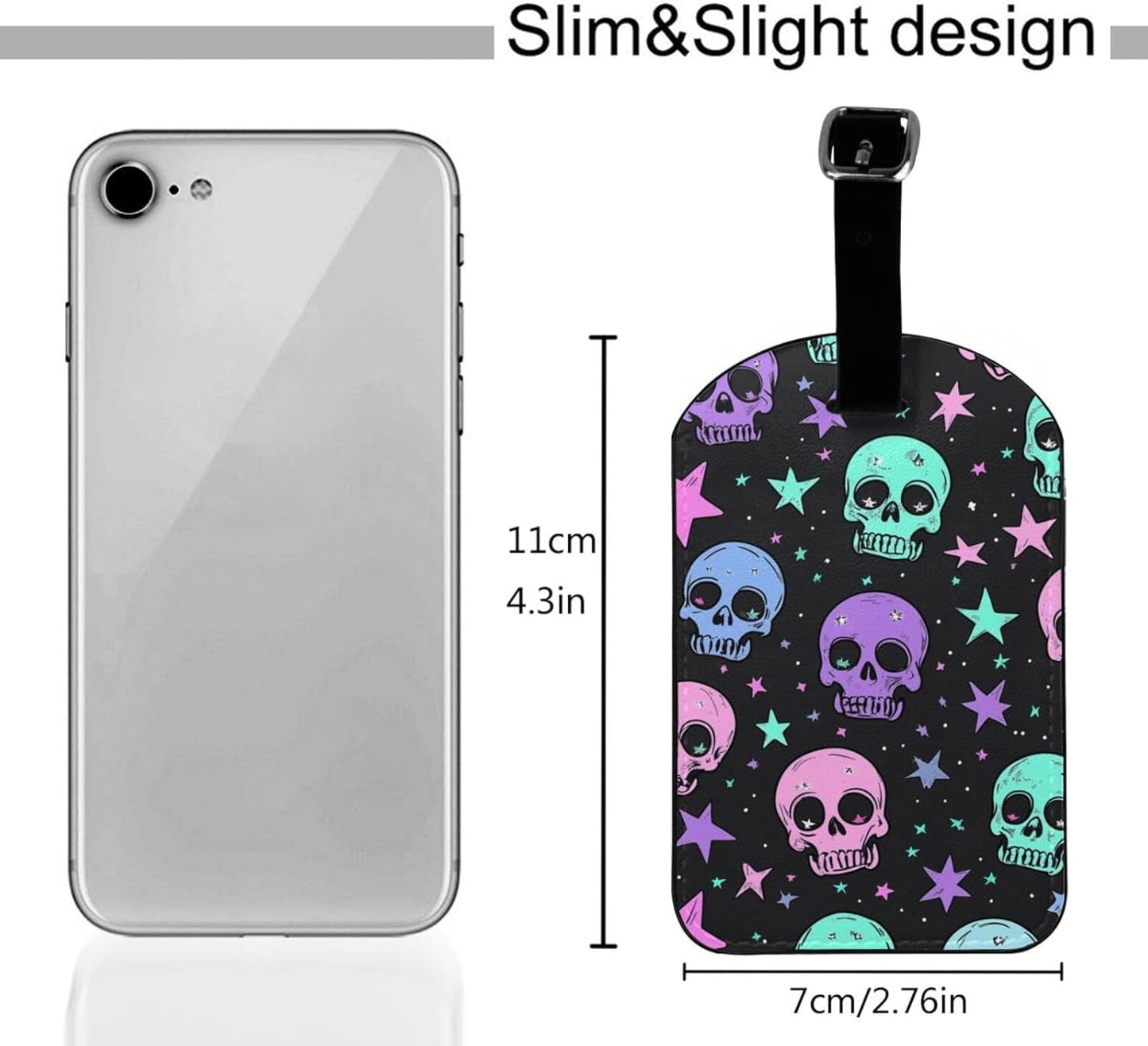 Skull Star Neon Luggage Tag Leather Suitcase Tags Cute Luggage Identifiers for Suitcases Privacy Cover Travel Name Tag for Kids Adult