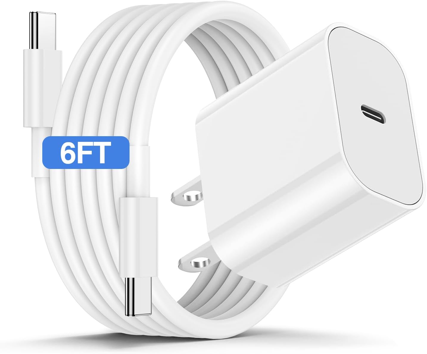 iPhone 17 16 15 Fast Charger and 6ft Type C to C Cable Cord Long, 20W USB C Charging Block Plug for Apple iPhone 17 Pro Max/17 Air/16 Pro/16 Plus/15 Pro/15 Mini/iPad Power Adapter Cube Brick/AirPods
