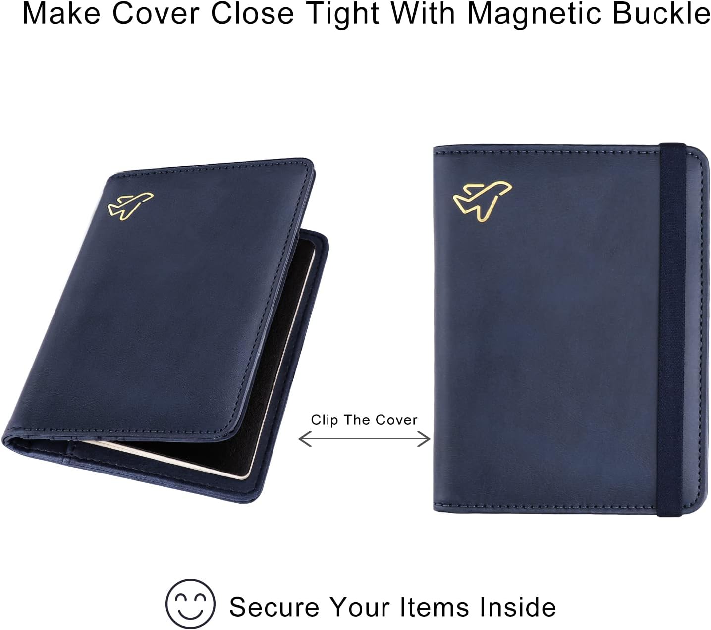 WALNEW Passport Holder for Travel, RFID Passport Cover Wallet for Women Men, PU Leather Passport Book Card Holder Case with Pen, Travelling Essentials for Flying