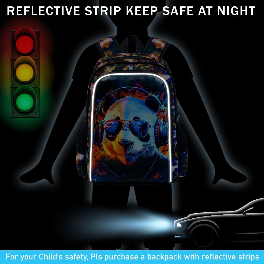 3PCS Panda Bookbag for Boys, Water Resistant Kids Backpack with Lunch Box, 17" School Bag Set for Teenagers Middle Elementary - Sunglasses Panda