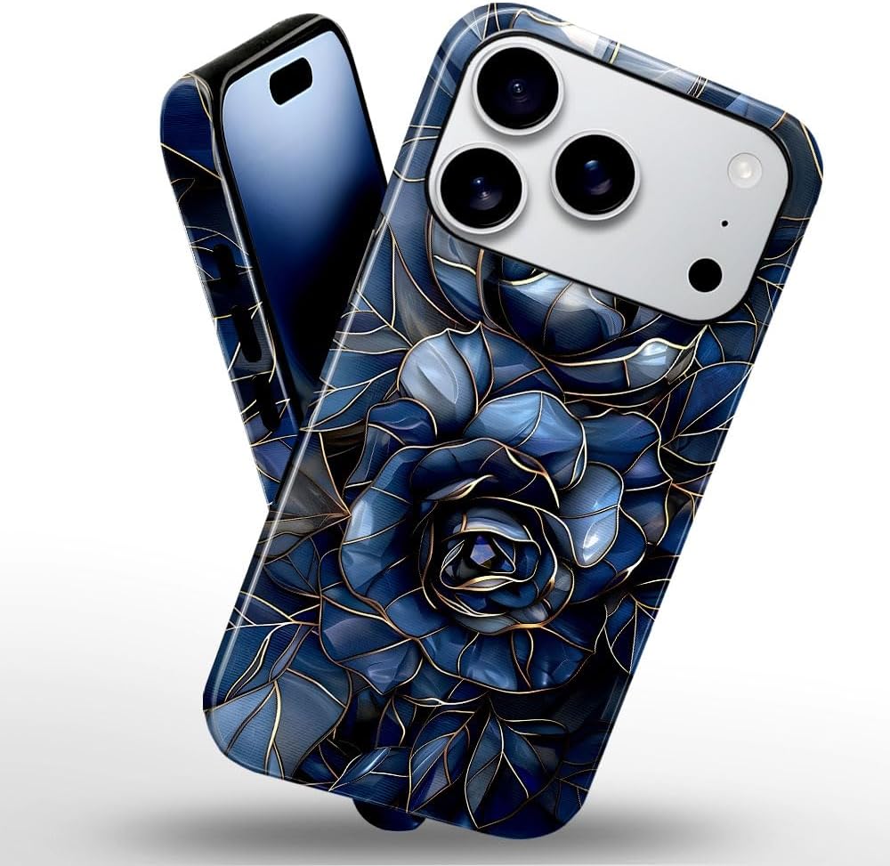 Case for iPhone 17 Pro - Slim Fit Anti-Scratch Phone Case for Girl Women - Rose Floral Stained Glass (Glossy)