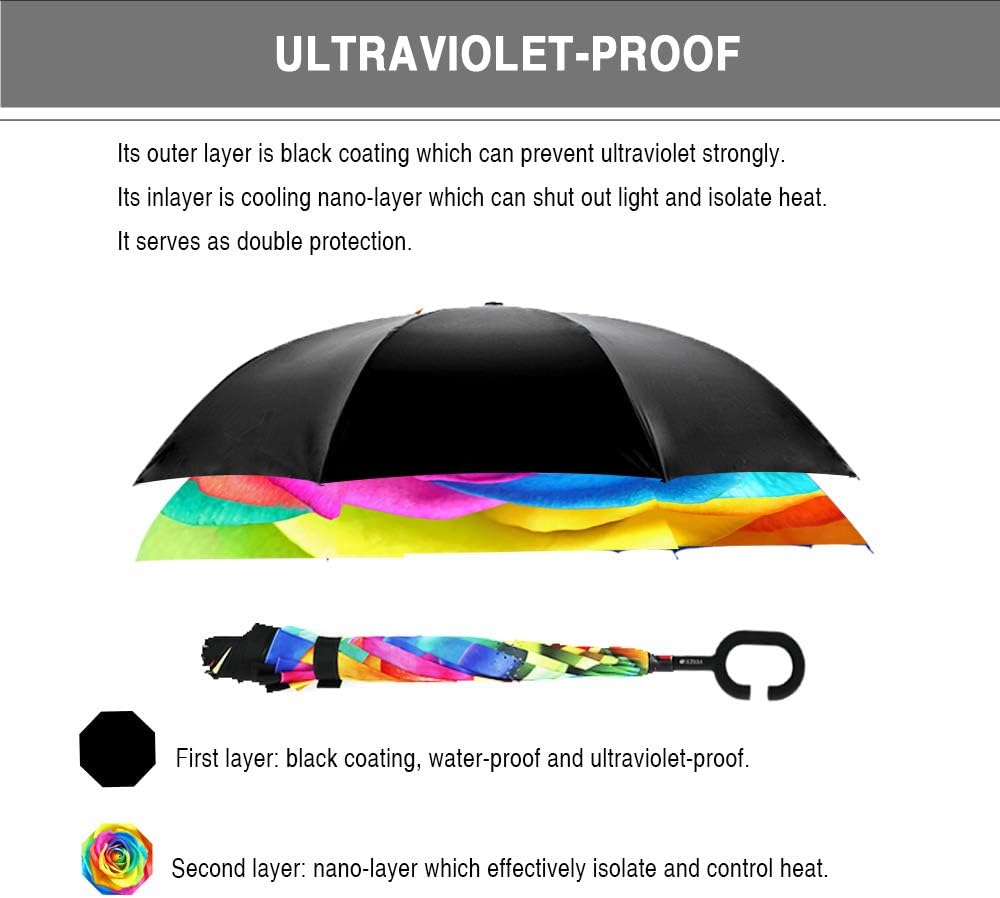 SIEPASA 49/56 Inch Inverted Reverse Upside Down Umbrella, Extra Large Double Canopy Vented Windproof Waterproof Stick Golf Umbrellas with C-shape Handle.