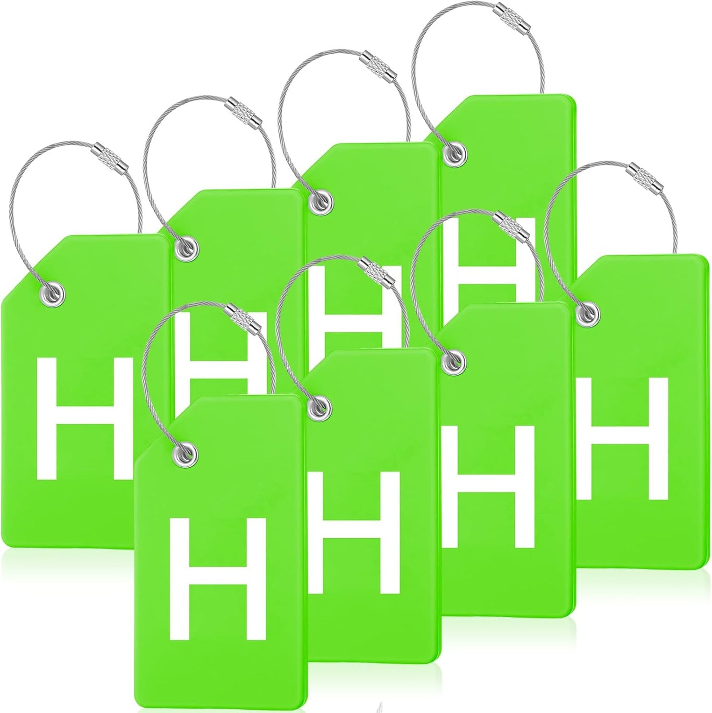 8 Pcs Initial Letter A-Z Luggage Tags Silicone Suitcase Instrument Tag with Name Card and Stainless Steel Loop(Letter H,Green)