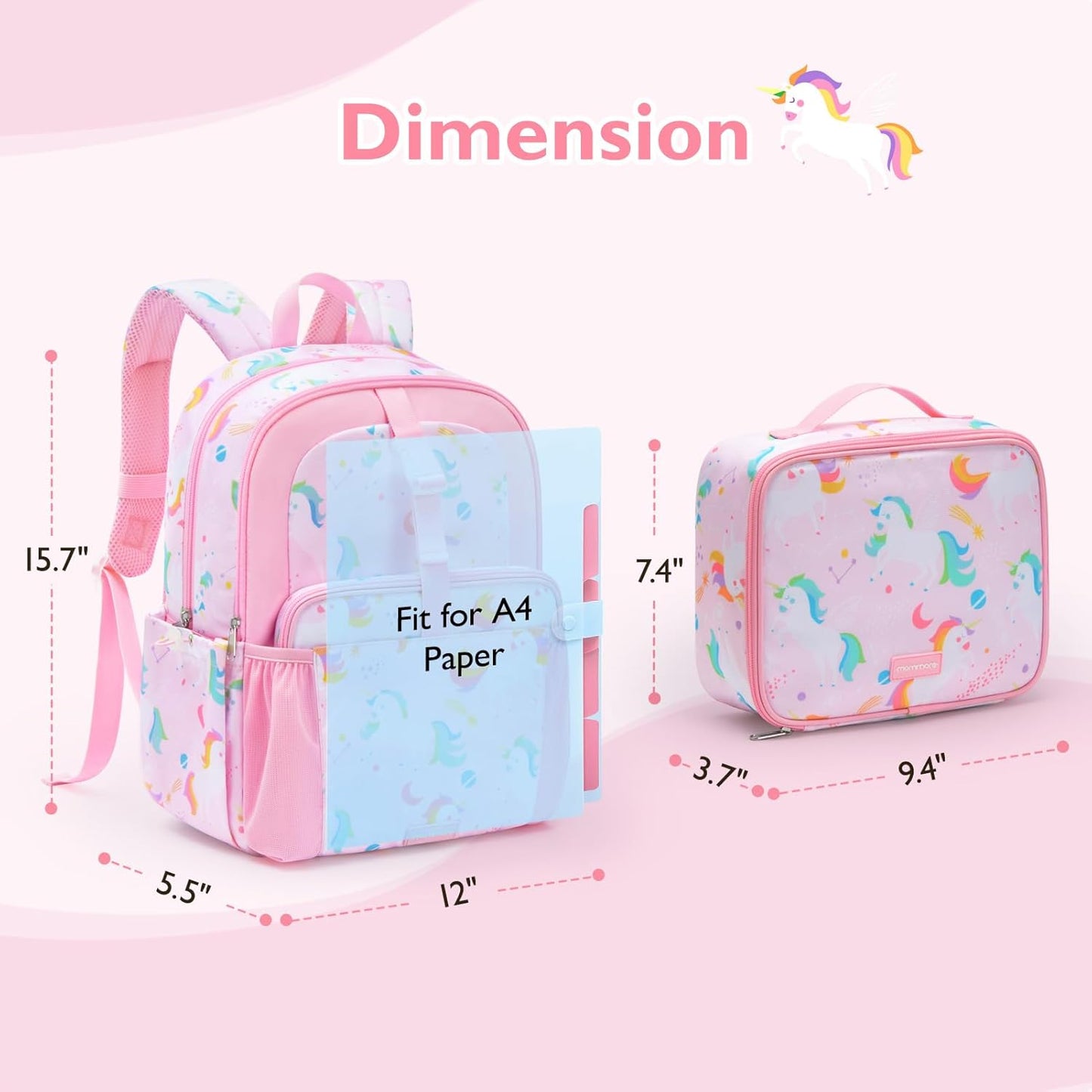 mommore Kids Backpack for Boys Girls Preschool Kindergarten Backpacks Lightweight Elementary School Bookbag with Lunch Box