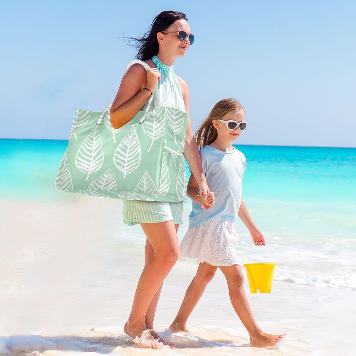 senya Large Beach Bags Totes Canvas Tote Shoulder Bag Soft Wave Water Resistant Bags for Gym Travel Daily Ocean