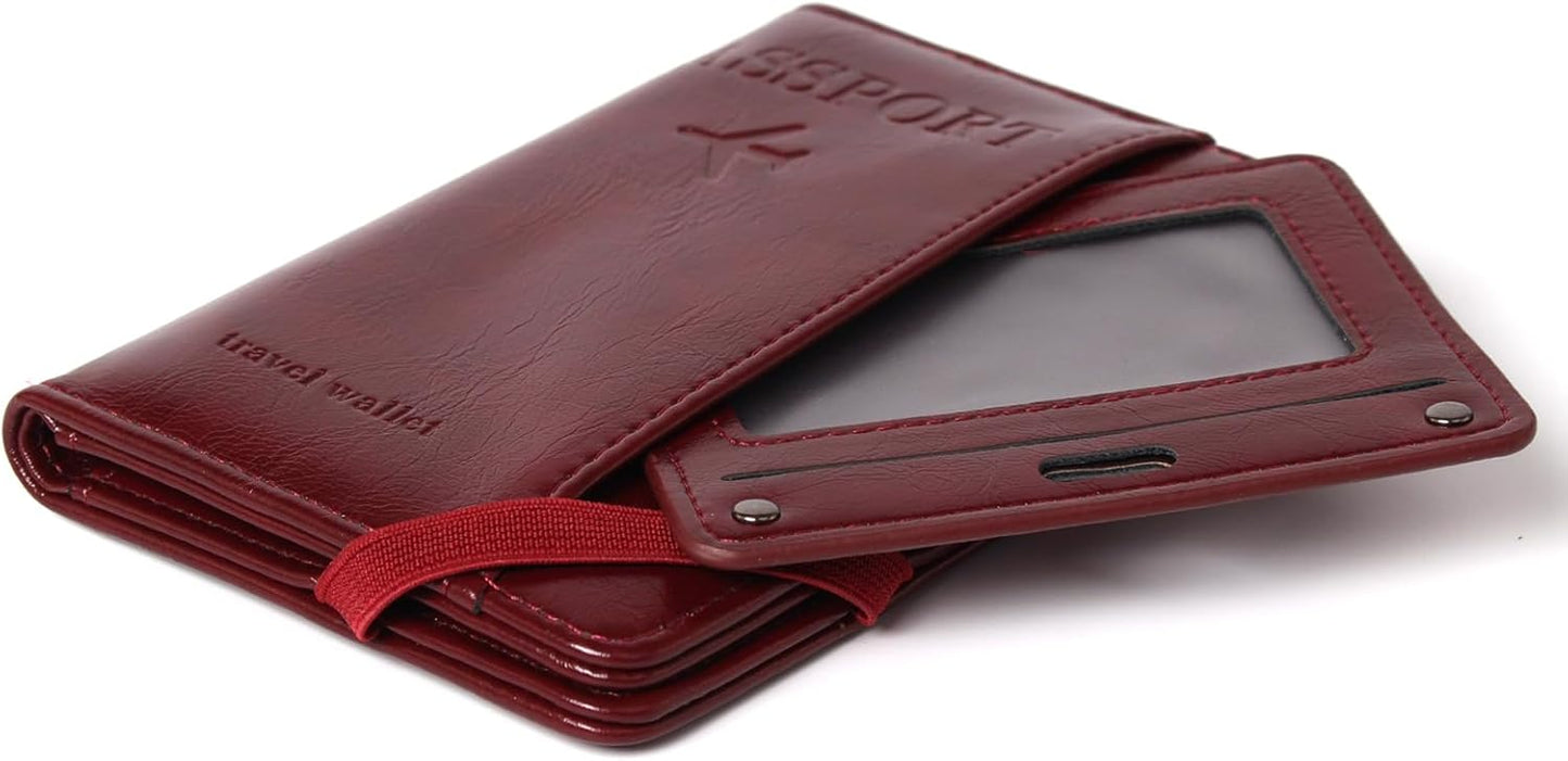 RFID Passport Wallet, RFID Passport Holder for Wallet, Essential Travel Anti-Theft Wallet Storage Case, Anti-Theft Protective Case，Burgundy