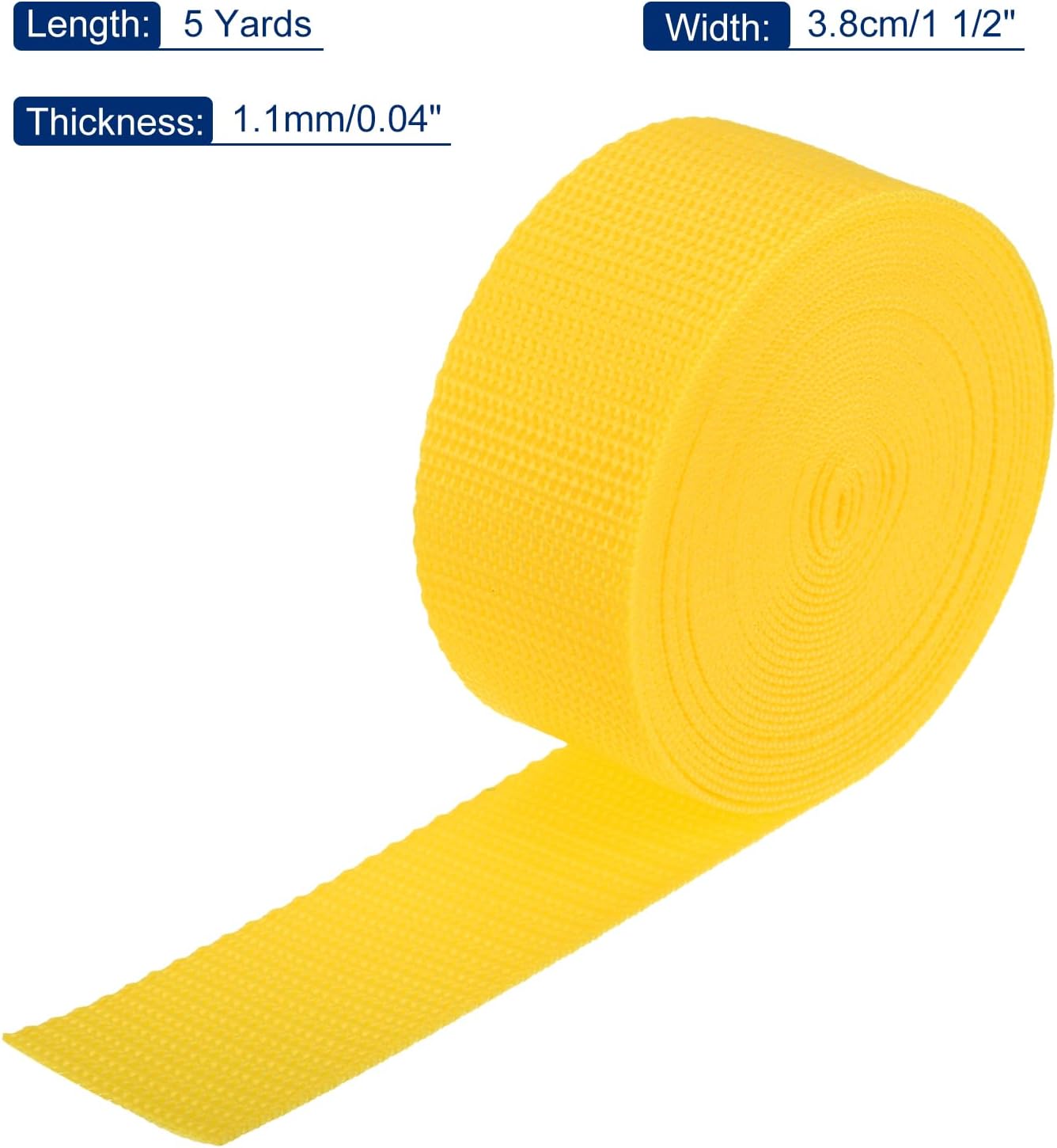 MECCANIXITY Lightweight Polypropylene Webbing Strap 1 1/2" 5 Yard Backpack Strapping Band Dark Yellow for Outdoor Luggage Cargo Straps