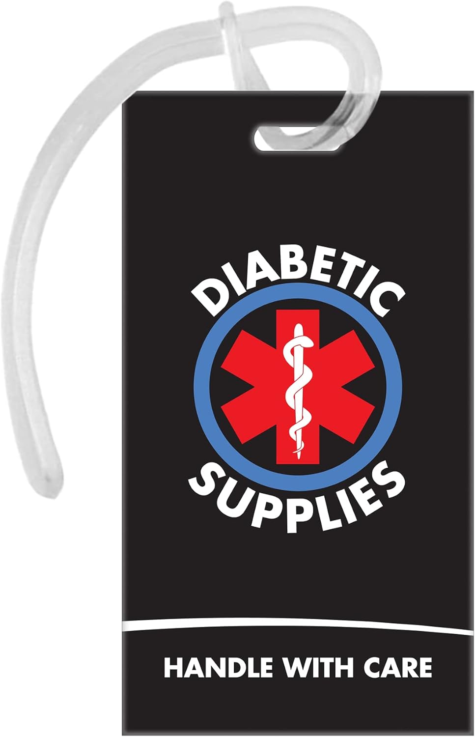 Diabetic Supplies ID Identification Luggage Tag | Black | Medical Alert | Insulin Medical Equipment | Handle with Care | Bag Tag | Luggage Gift