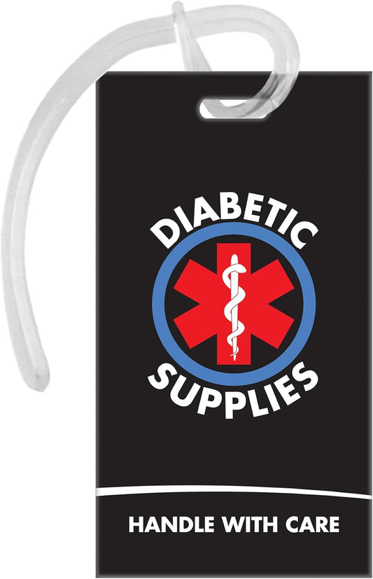 Diabetic Supplies ID Identification Luggage Tag | Black | Medical Alert | Insulin Medical Equipment | Handle with Care | Bag Tag | Luggage Gift