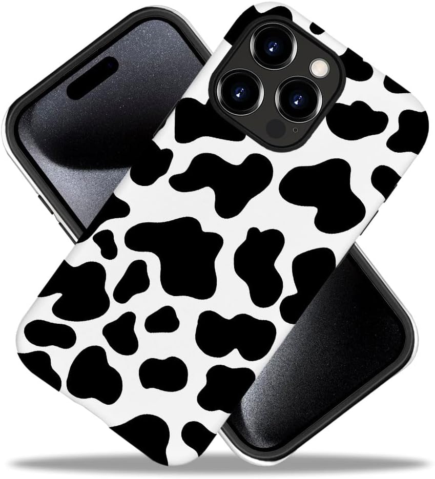 SEized Case Compatible with for iPhone 16 Pro,Black White Cow Pattern Phone Case for Girl Women Boy Men,Durable Protection Phone Case for iPhone 16 Pro