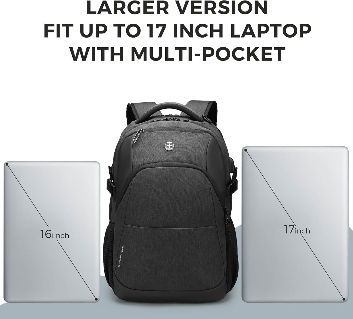 Swissdigital Design Travel Laptop Backpack for Men and Women, 35L Expandable Large College Backpack with USB Charging Port for Fits 17 Inch Notebook, Grey | ANDWIL PRO