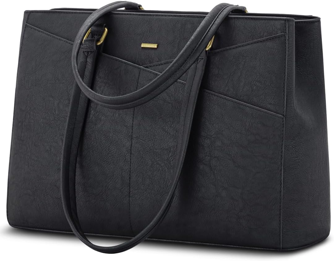 LOVEVOOK Laptop Bag for Women 15.6 Inch Tote Bags Waterproof Leather Briefcase Computer Women Business Office Work Bag,Vintage Black