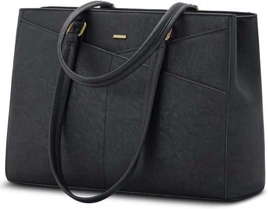 LOVEVOOK Laptop Bag for Women 15.6 Inch Tote Bags Waterproof Leather Briefcase Computer Women Business Office Work Bag,Vintage Black