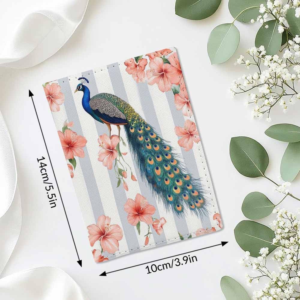 Peacock Hibiscus Passport Holder for Travel Beautiful Floral Abstract Geometric PU Leather Passport Cover Wallet Cute Passport Card Holder for Women and Men