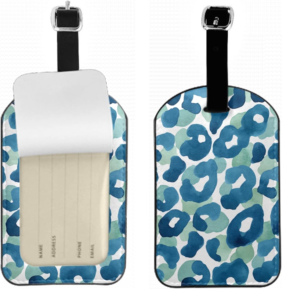 Leopard Print Suitcase Tag Animal Skin Safari Wildlife Turquoise Luggage Tags Label Cruise Instrument Bag Case Tags, 1 Pack