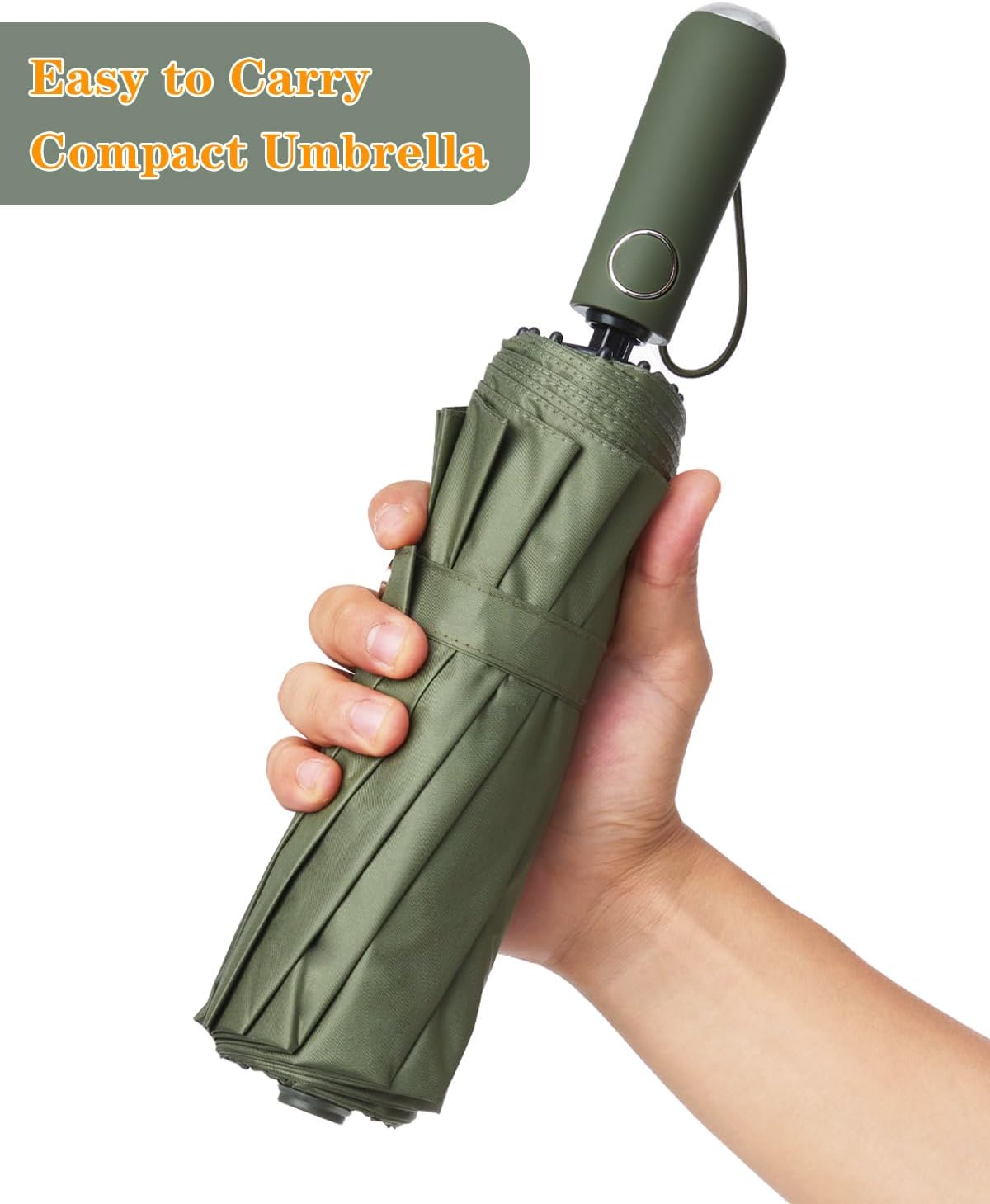 Large Double-Ribs Umbrella Automatic Folding Umbrella for Women Men, Travel, UPF 50+ UV Protection,46-Inch, 12 Ribs, Light Green
