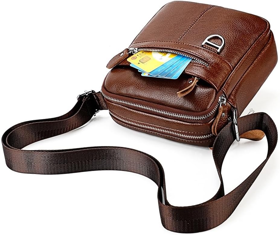 Men's Genuine Leather Crossbody Bag Large Capacity Casual Shoulder Bag for Daily Use