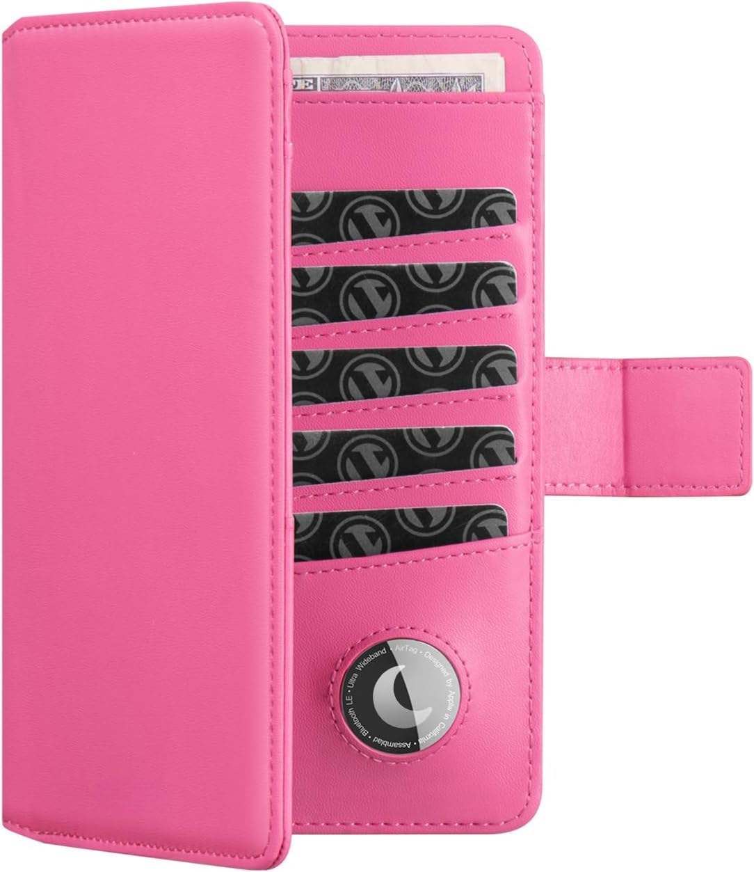 Real Leather Wallet Airtag Compatible RFID Bifold Travel Card Holder Black (Rose)