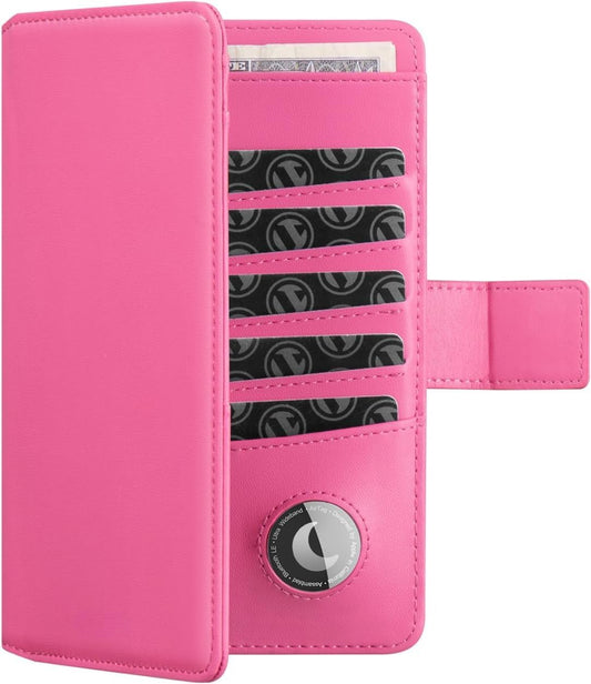 Real Leather Wallet Airtag Compatible RFID Bifold Travel Card Holder Black (Rose)