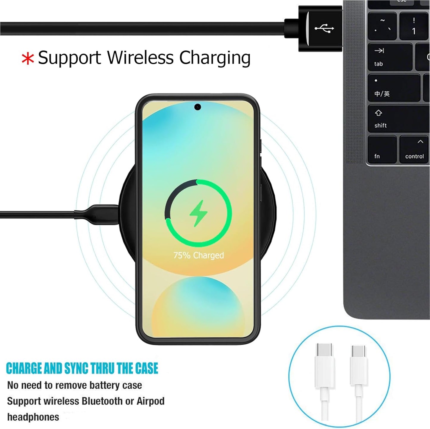 Battery Case for Galaxy S25 Plus, 12000mAh High Capacity Portable Charger Case Rechargeable Smart Battery Pack Compatible with Galaxy S25 Plus 6.7 inch Charging Case Support Wireless & Carplay-Black