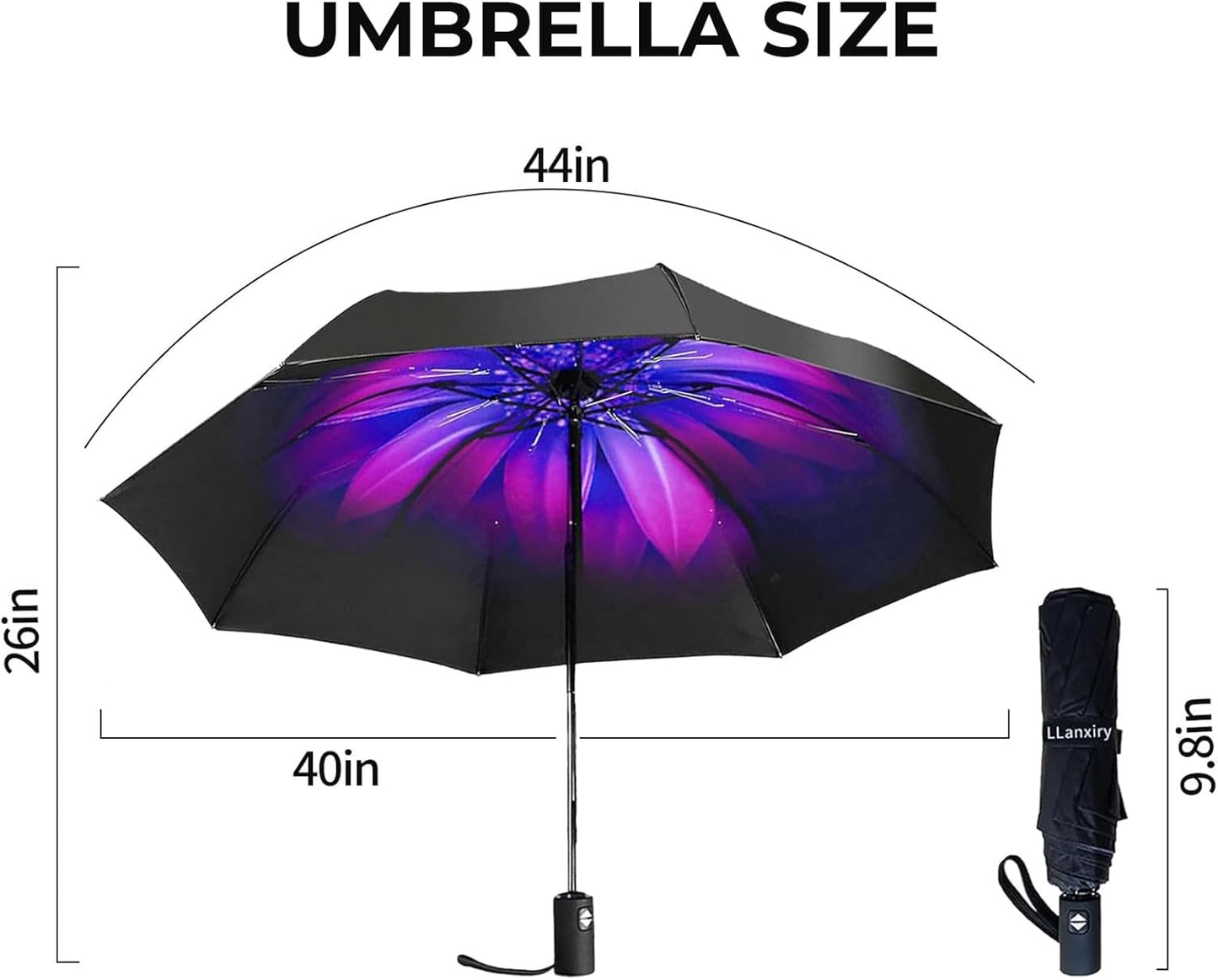 LLanxiry Compact Travel Umbrella, Mini Windproof Umbrellas for Rain & Sun, Small Lightweight Outdoor UV Umbrella, Portable Folding Umbrellas for Travel