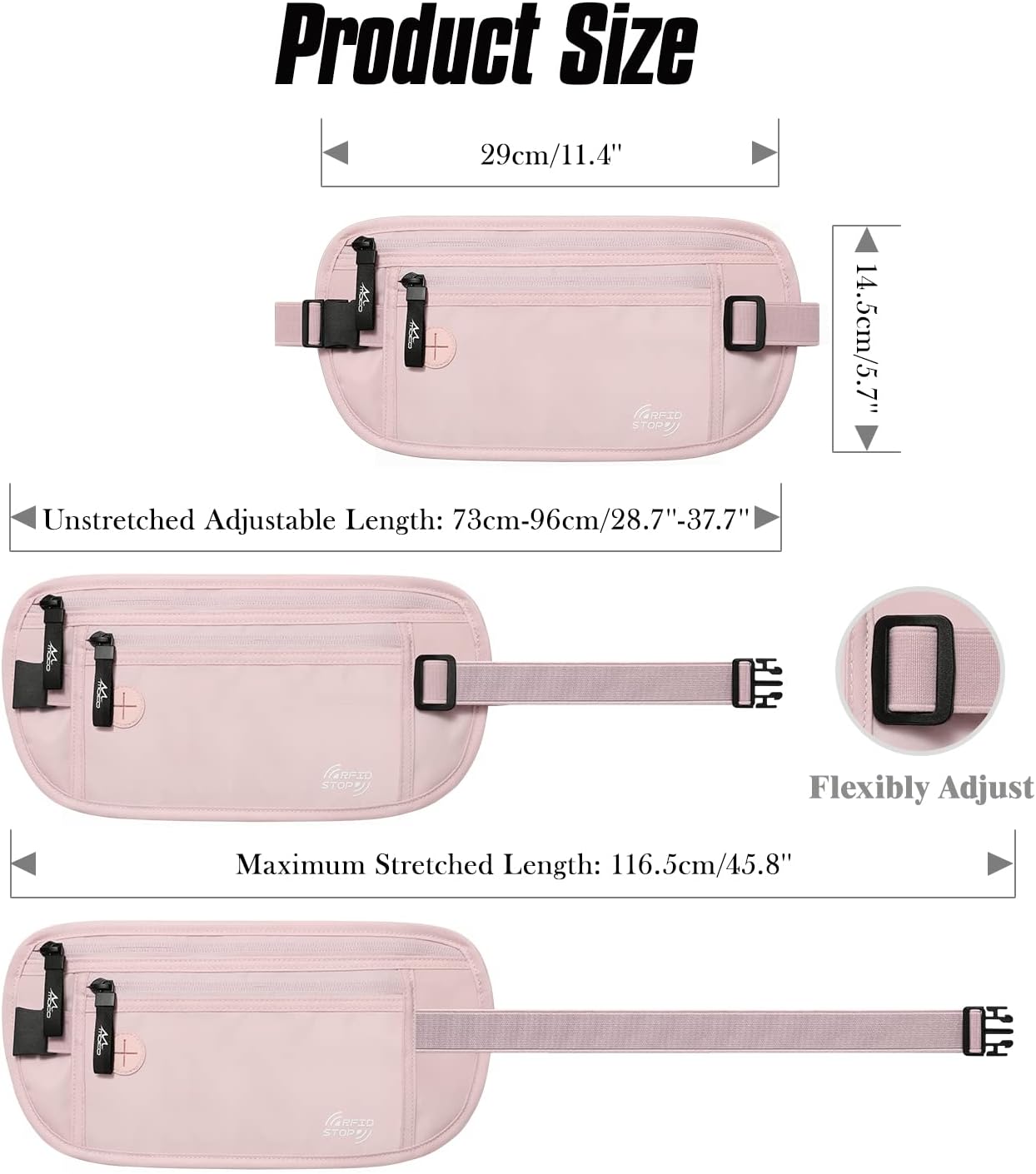 MoKo Secure Travel Money Belt, Undercover Hidden RFID Blocking Travel Wallet, Anti-Theft Passport