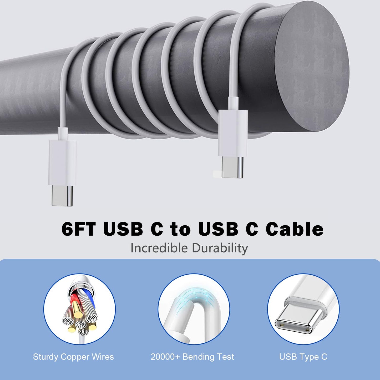 iPhone Charger Fast Charging,2 Pack 20W USB C Wall Charger with 6FT Long Type C to C Charging Cable Compatible with iPhone 17/Air/17 Pro/17 Pro Max/iPhone 16/16 Pro/16 Pro Max/15 Pro, iPad Pro/AirPods