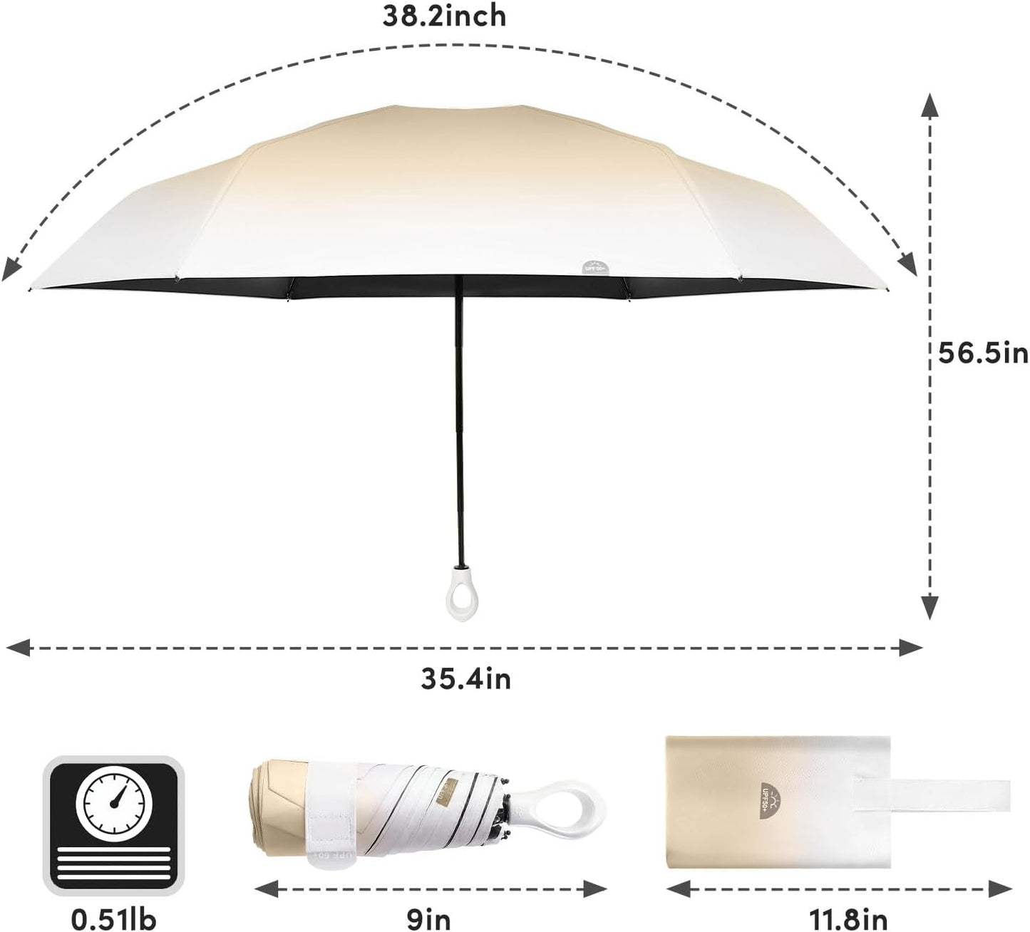 LEAGERA Mini Travel Umbrella UPF 50+ - Folding Portable Compact Umbrella for Purse Lightweight Tiny Trendy UV Protection Umbrellas for Women Girls