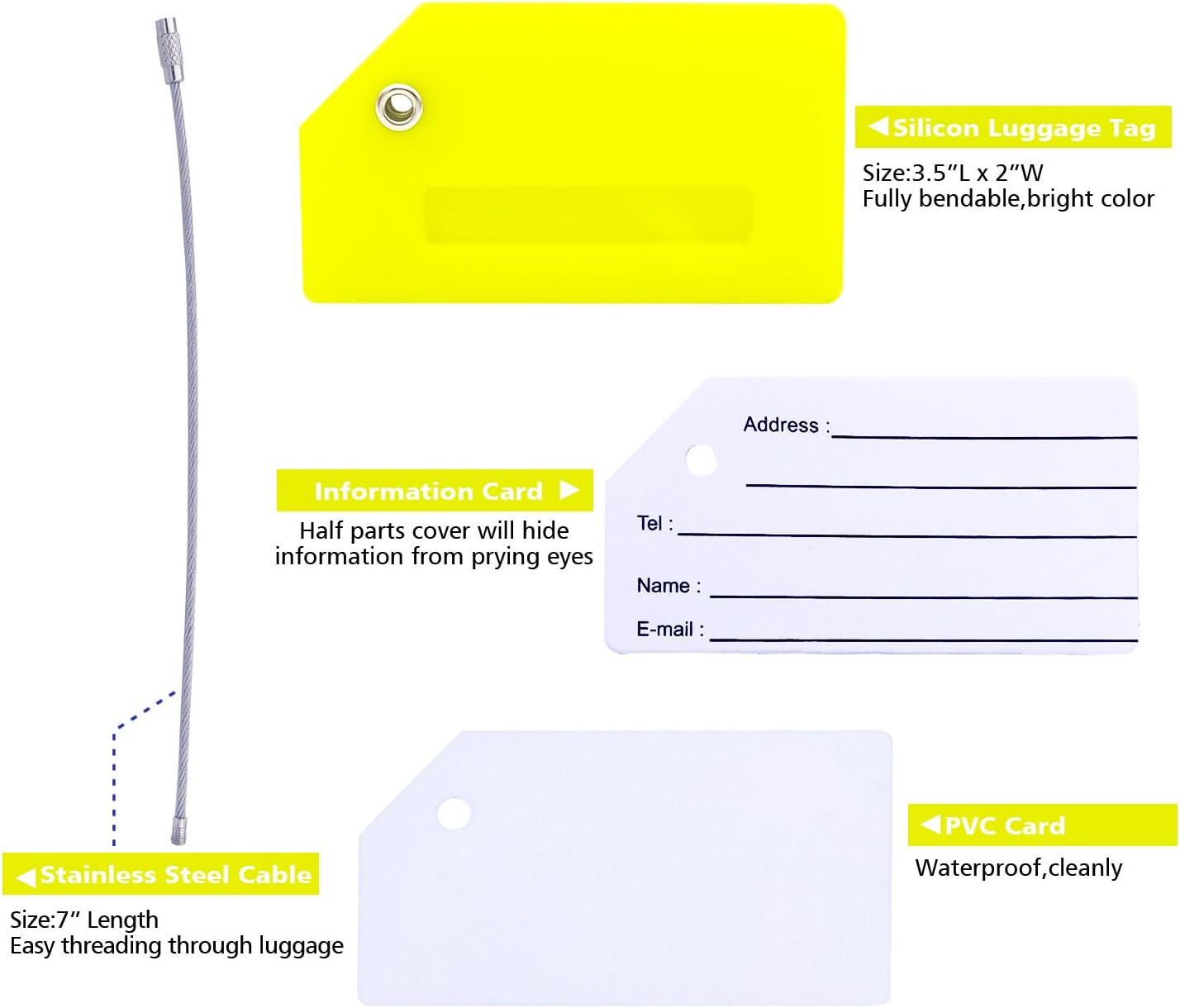 Silicone Luggage Tag with Name ID Card Perfect to Quickly Spot Luggage Suitcase